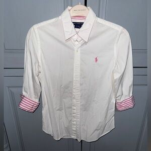 Ralph Lauren Polo Women’s Pink White Stripe Button Down Size 10